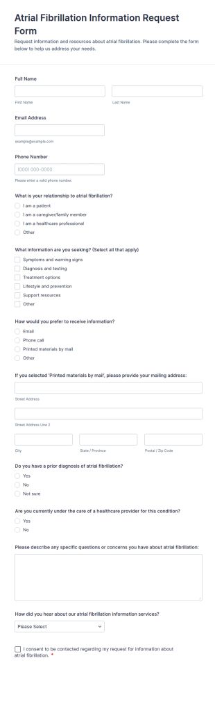 Atrial Fibrillation Information Request Form Template