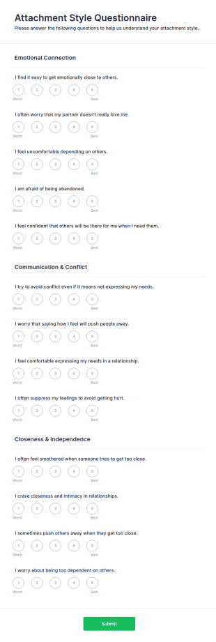 Attachment Style Questionnaire Form Template