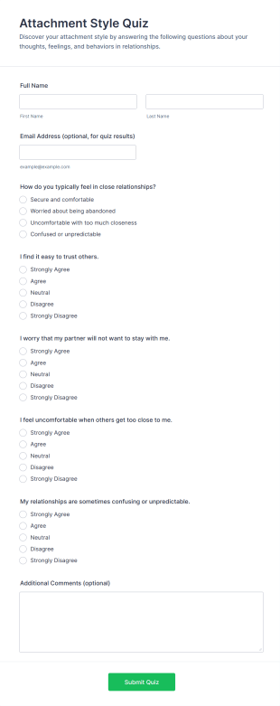 Attachment Style Quiz Form Template