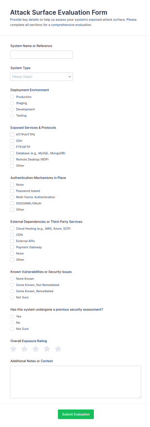 Attack Surface Evaluation Form Template
