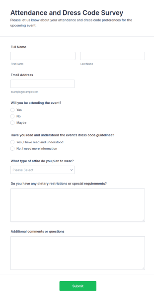 Attendance And Dress Code Survey Form Template