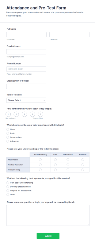 Attendance And Pre Test Form Template