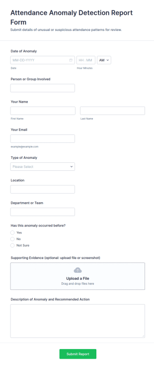Attendance Anomaly Detection Report Form Template