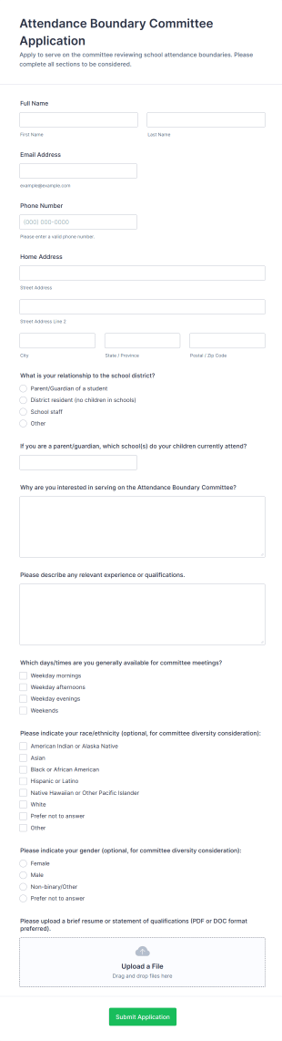 Attendance Boundary Committee Application Form Template