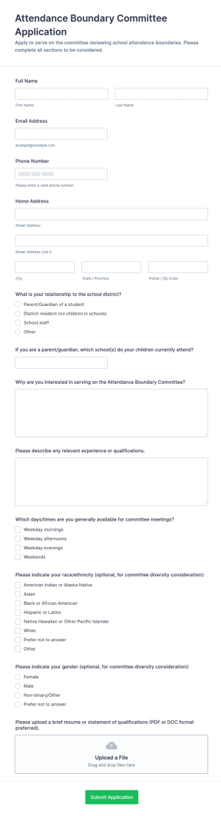 Attendance Boundary Committee Application Form Template