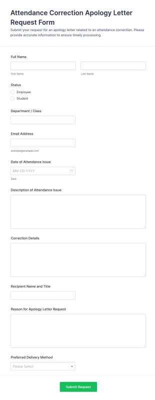 Attendance Correction Apology Letter Request Form Template