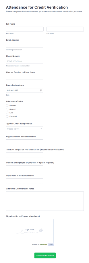 Attendance For Credit Verification Form Template