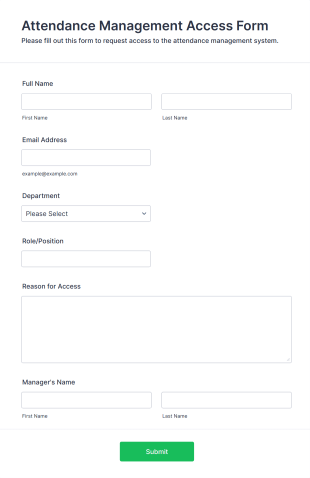 Attendance Management Access Form Form Template