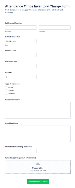 Attendance Office Inventory Charge Form Template