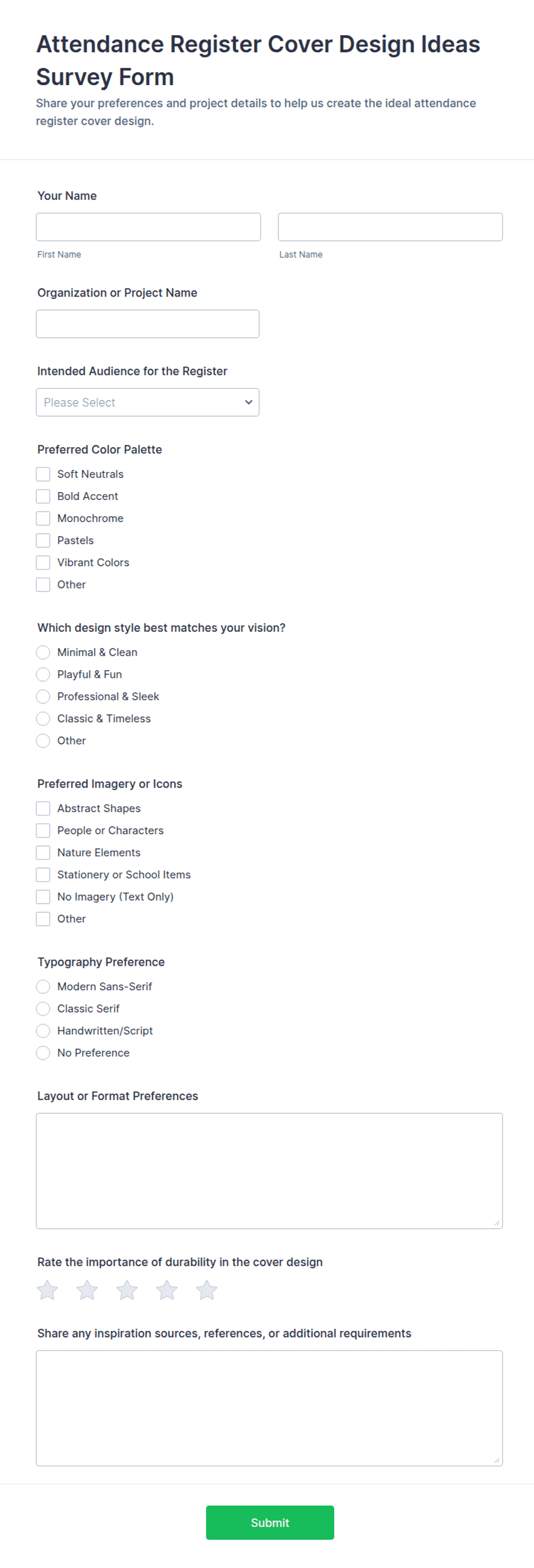 Attendance Register Cover Design Ideas Survey Form Template | Jotform