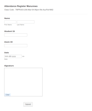 Attendance Register Manurewa Form Template