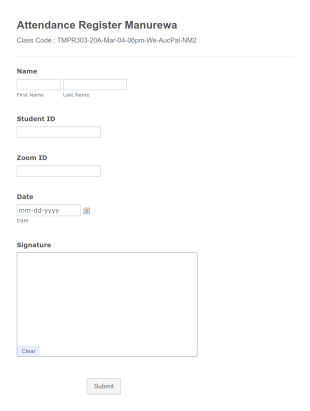Attendance Register Manurewa Form Template