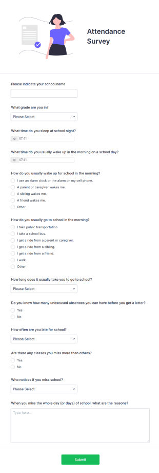 School Attendance Survey Form Template