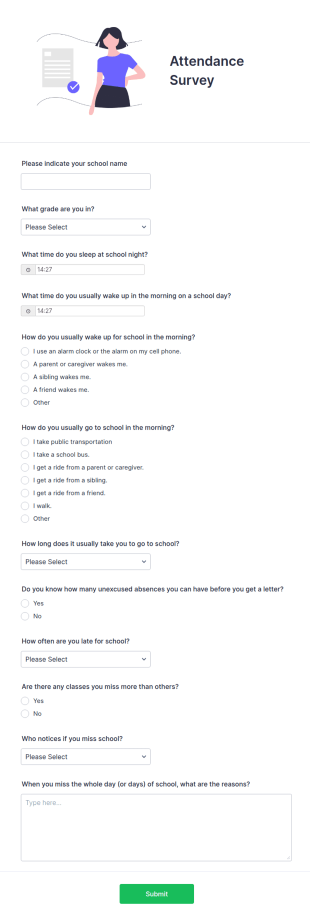 School Attendance Survey Form Template