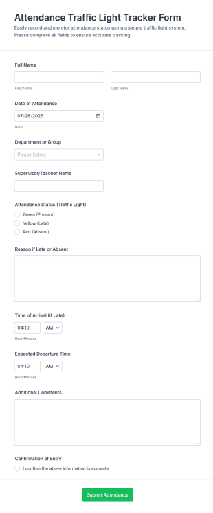 Attendance Traffic Light Tracker Form Template