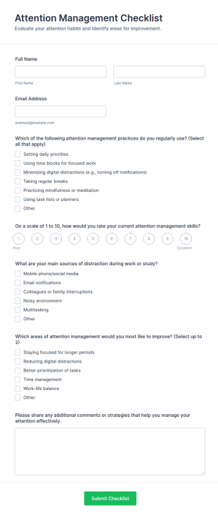 Attention Management Checklist Form Template