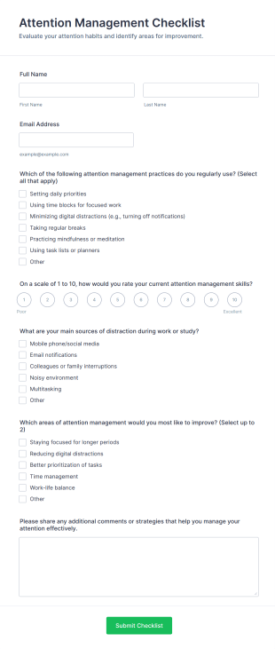 Attention Management Checklist Form Template