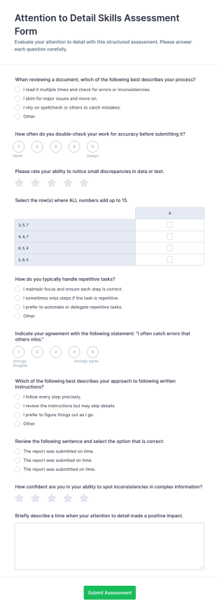 Attention To Detail Skills Assessment Form Template