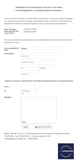 Attestation Sur L'honneur