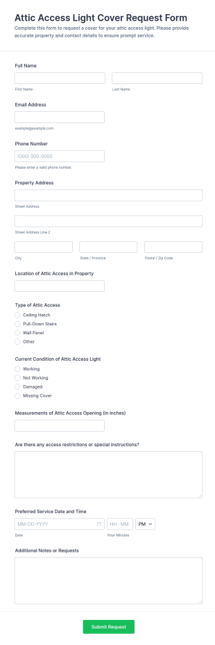 Attic Access Light Cover Request Form Template