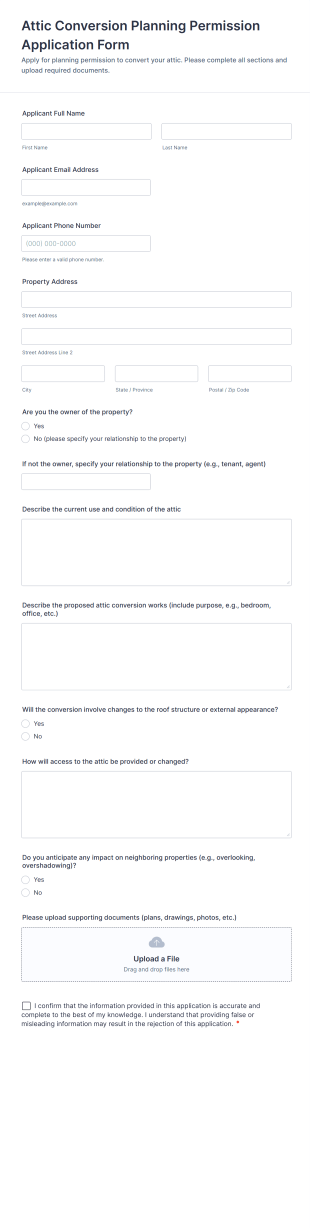 Attic Conversion Planning Permission Application Form Template