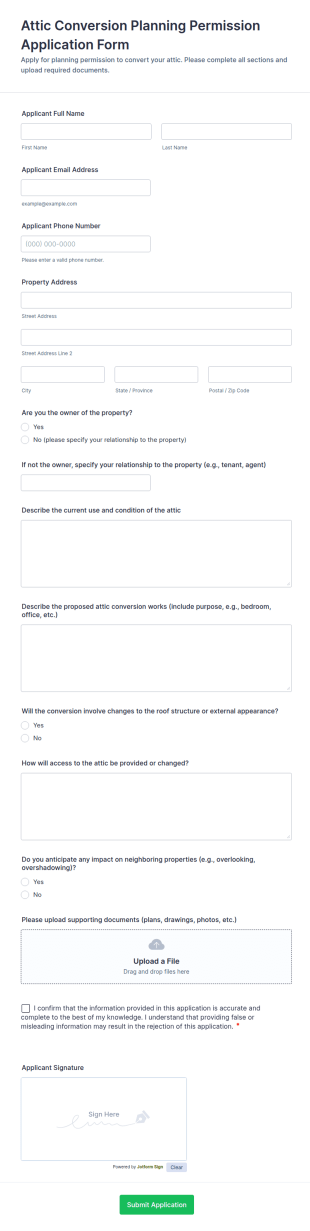 Attic Conversion Planning Permission Application Form Template