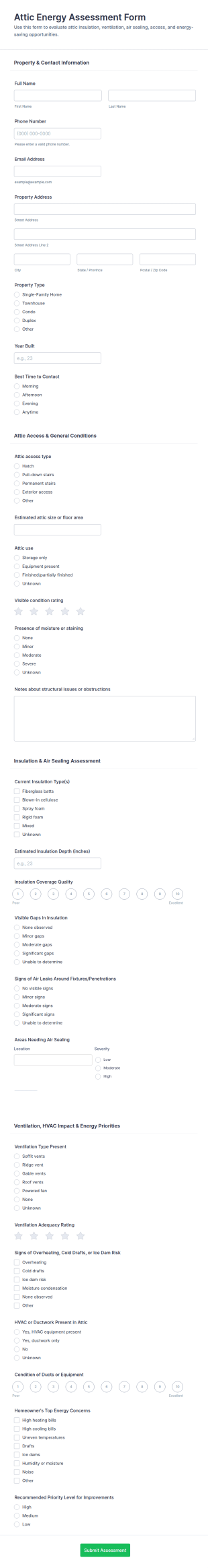 Attic Energy Assessment Form Template