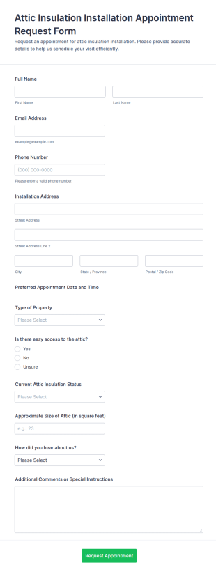 Attic Insulation Installation Appointment Request Form Template