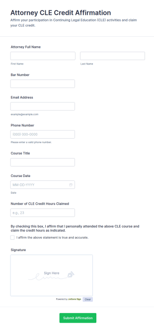 Attorney CLE Credit Affirmation Form Template