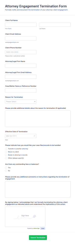 Attorney Engagement Termination Form Template