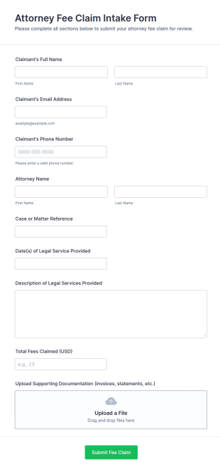 Attorney Fee Claim Intake Form Template