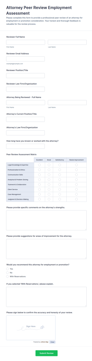 Attorney Peer Review Employment Assessment Form Template