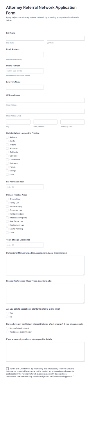 Attorney Referral Network Application Form Template