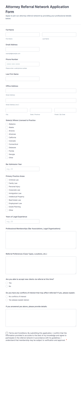 Attorney Referral Network Application Form Template