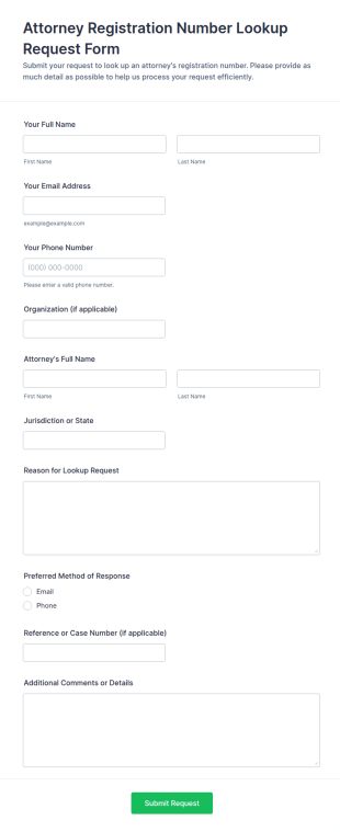 Attorney Registration Number Lookup Request Form Template