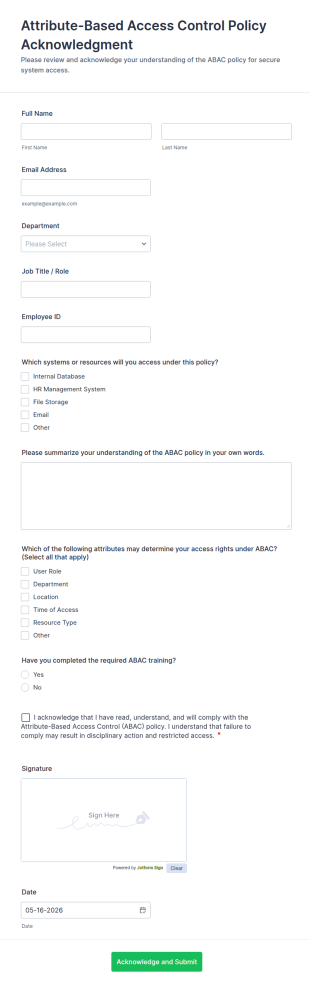 Attribute Based Access Control Policy Acknowledgment Form Template