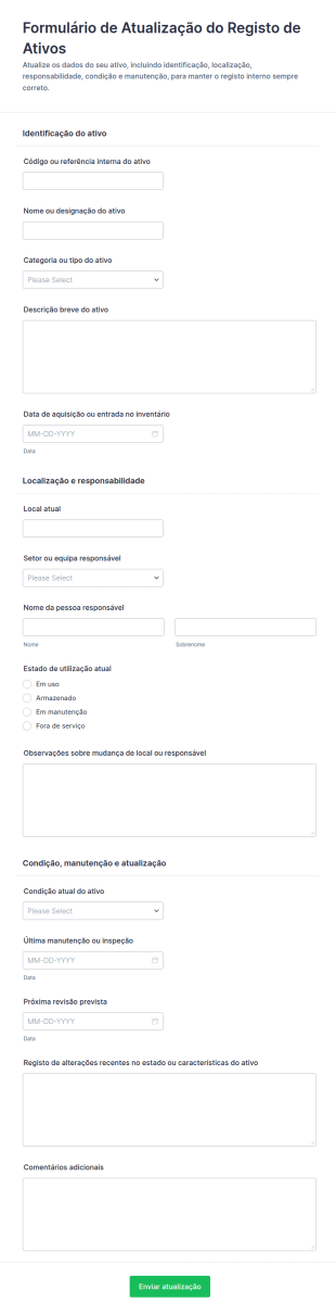 Atualização Do Registro De Ativos Formulário