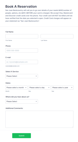 ATV Jeep Rental Reservation Form Template