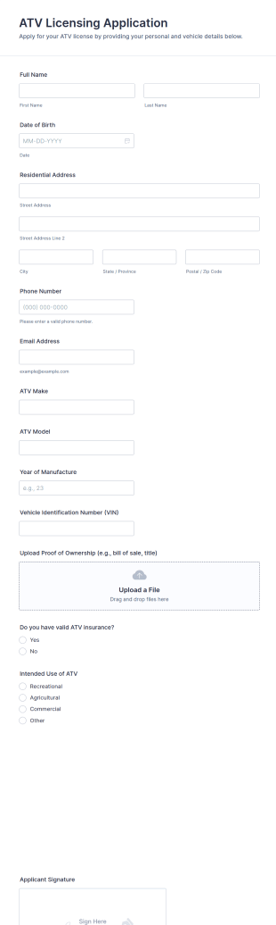 ATV Licensing Application Form Template