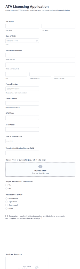 ATV Licensing Application Form Template