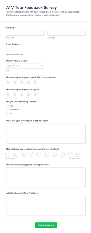 ATV Tour Feedback Survey Form Template