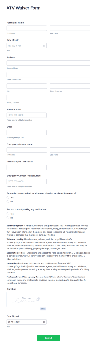 ATV Waiver Form Template