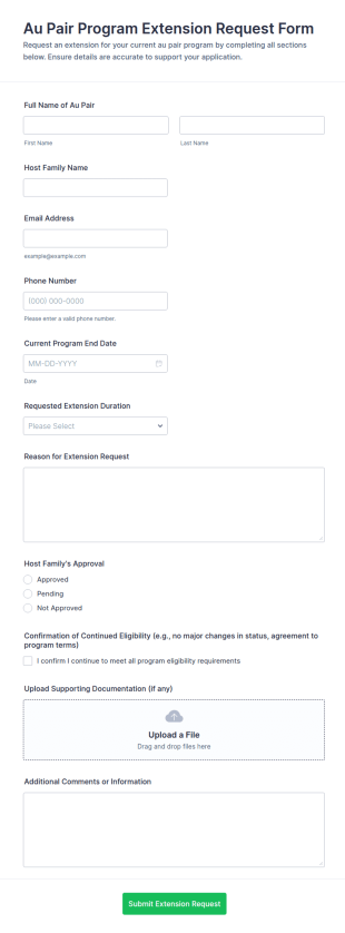 Au Pair Program Extension Request Form Template
