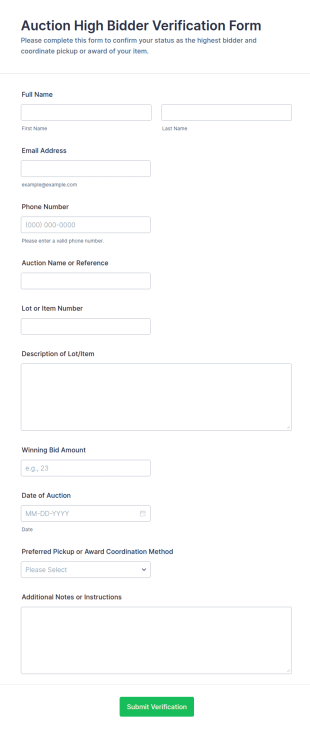 Auction High Bidder Verification Form Template