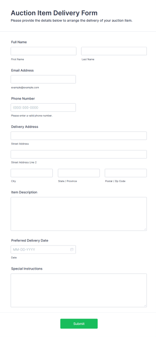Auction Item Delivery Form Template