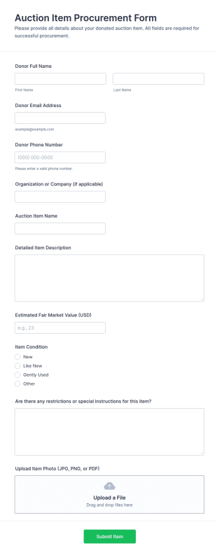 Auction Item Procurement Form Template