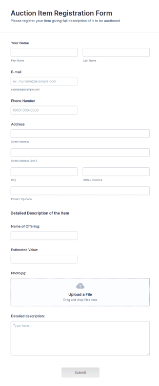 Auction Item Registration Form Template