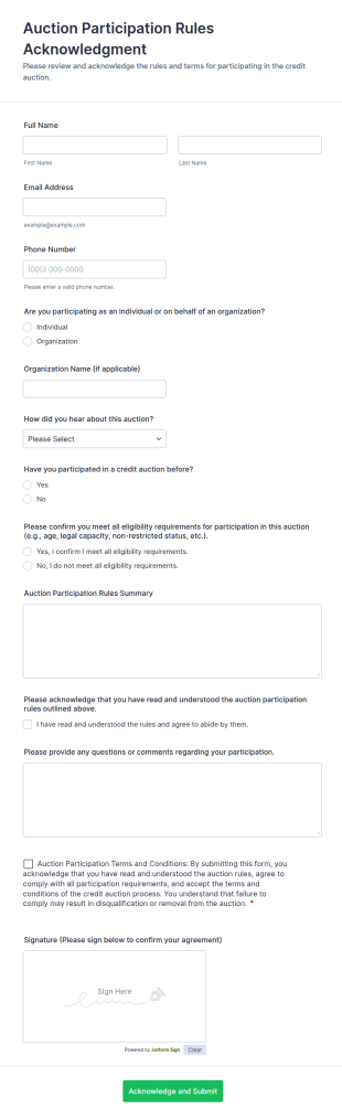 Auction Participation Rules Acknowledgment Form Template