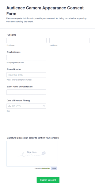 Audience Camera Appearance Consent Form Template