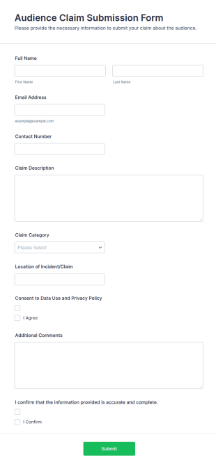 Audience Claim Submission Form Template